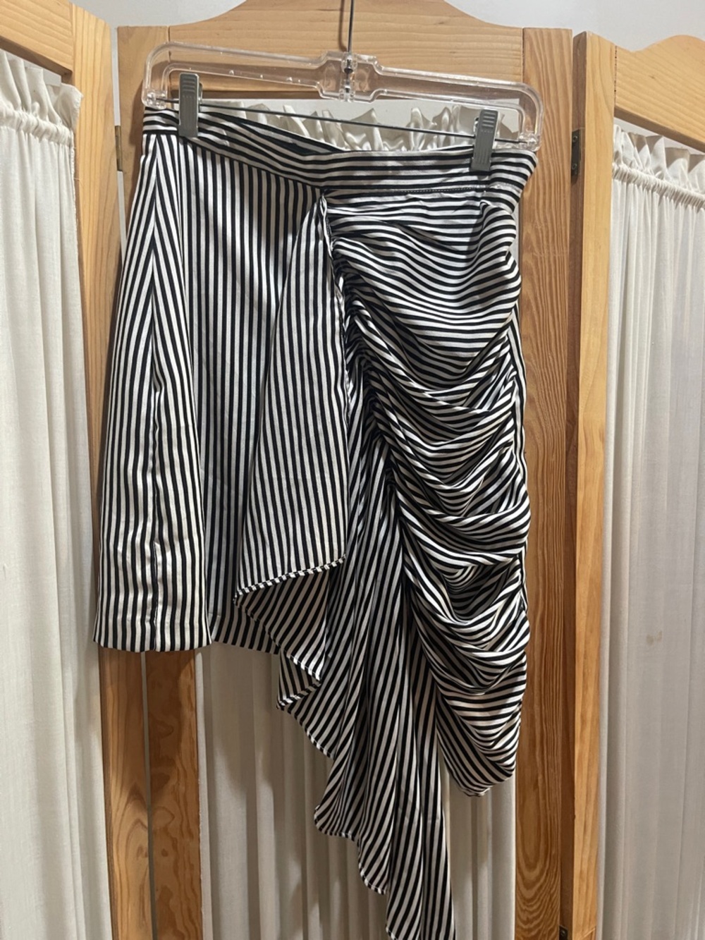 DO+BE Black & White Striped Asymmetrical Ruffle Skirt